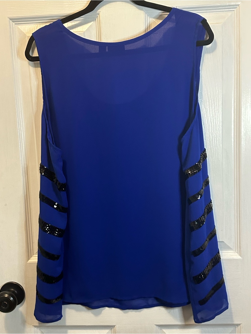 a.n.a Royal Blue Sleeveless Tank with Black Sequin Stripes Women’s Plus Size 2X - Picture 2 of 6
